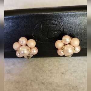 1960s Faux Pearl and Faceted Beads Clip On Earrings-Stamped Japan